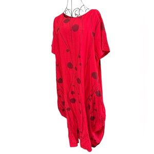 NWT Lagenlook Boutique Red Black Draped Asymmetrical Tunic Dress XXL